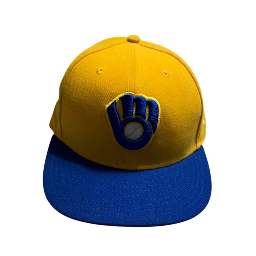 New Era Milwaukee Brewers Baseball Camp Retro M Size 7 Fitted Yellow Blue